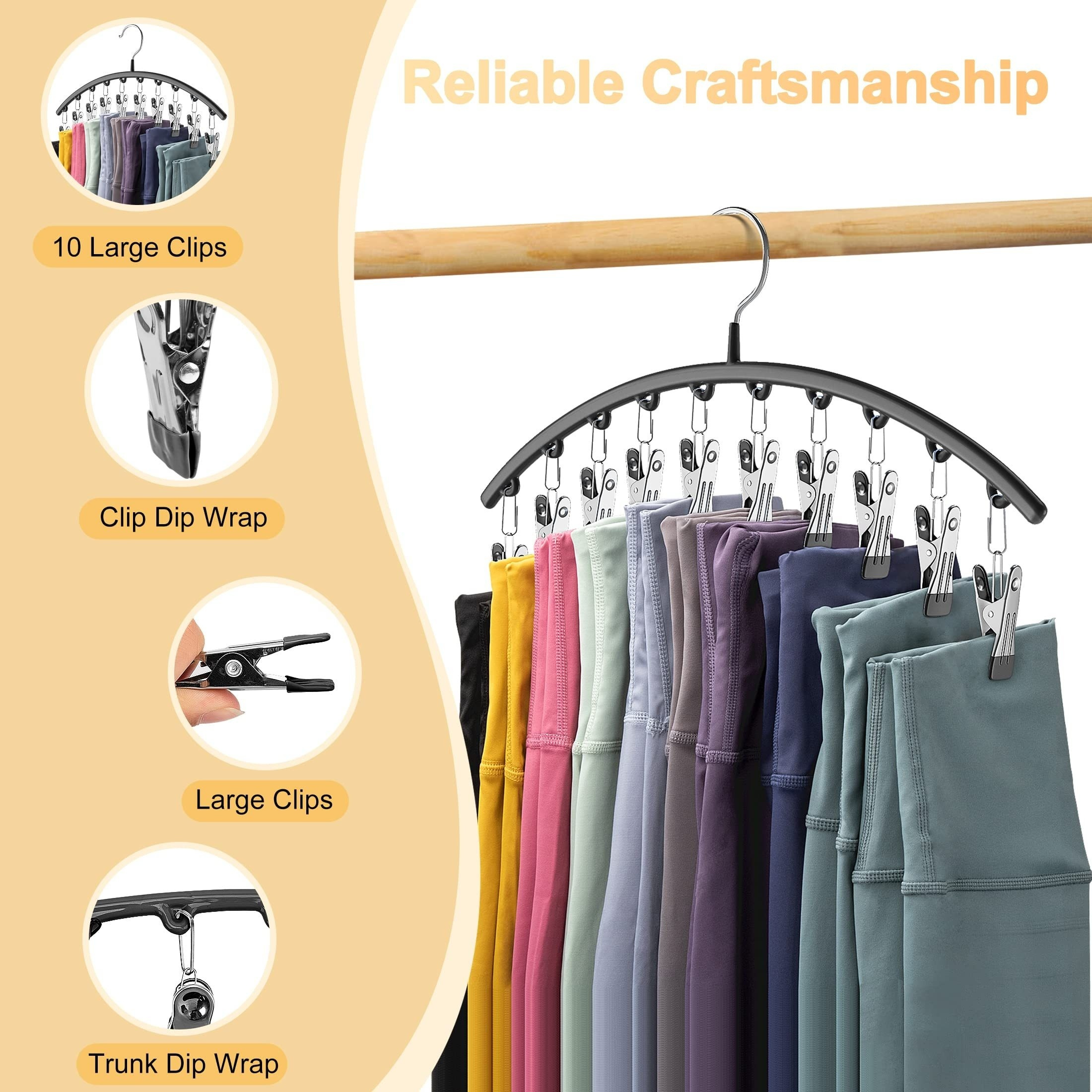 stainless steel pants hanger with 10 clips space saving multi purpose closet organizer for trousers jeans leggings 1pc   curved design with non slip rubber coating details 0