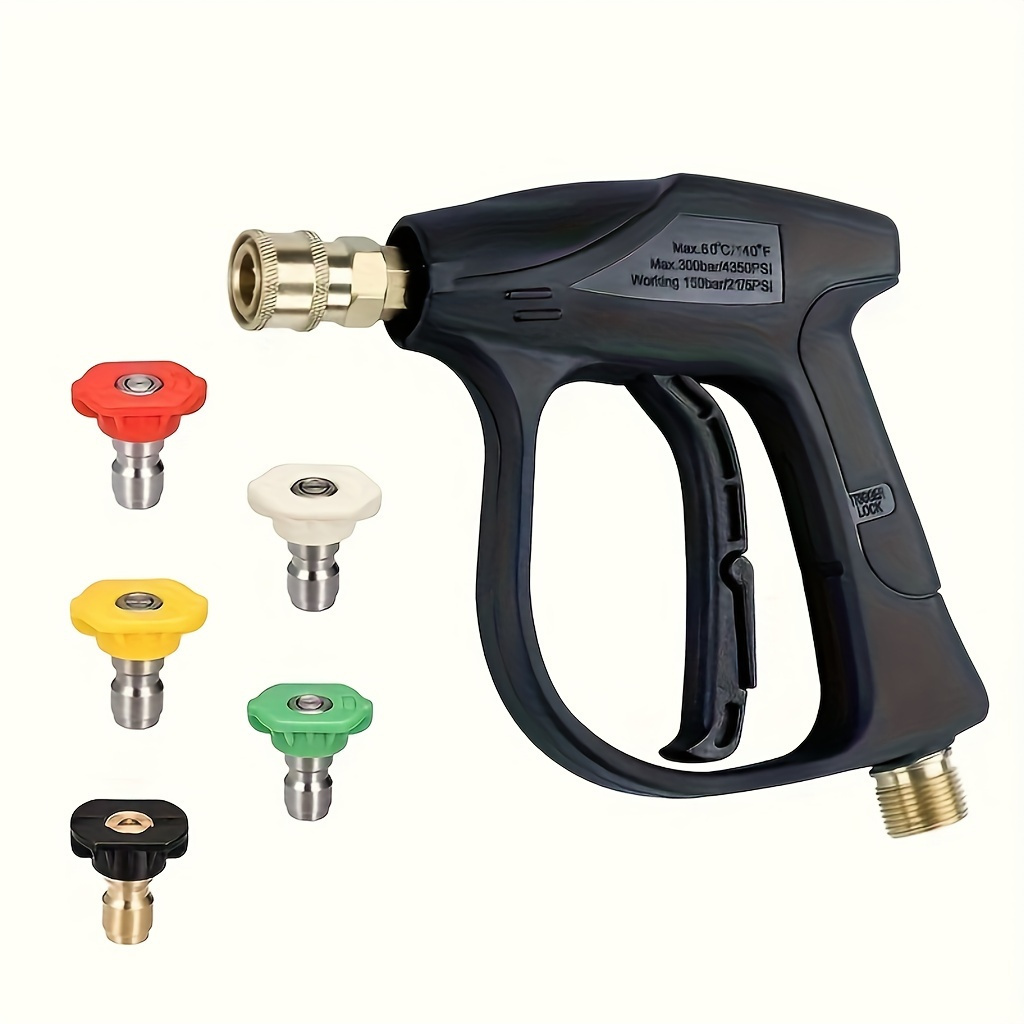 

5 Colors High Pressure Washing Gun Set With Quick Connect, 1/4 Inch Nozzle, M22 -14 Hose Fitting For Car Washing And Garden Supplies