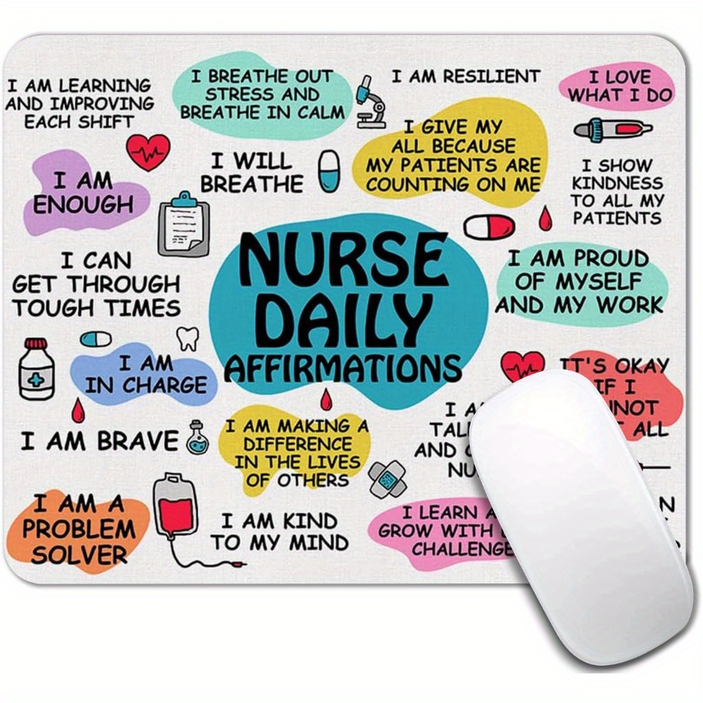 TEMU Inspirational Nurse Daily Affirmations Mousepad - Vibrant 9.5x7.9