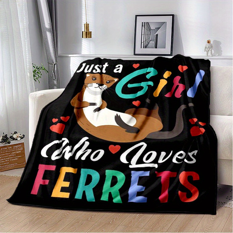 

Polyester Ferret Love Themed Blanket - 100% Soft Plush Sofa Throw - Versatile Office, Casual, Picnic, And All Seasons Travel Blanket - Large Size Options - Gift-ready For Animal Lovers