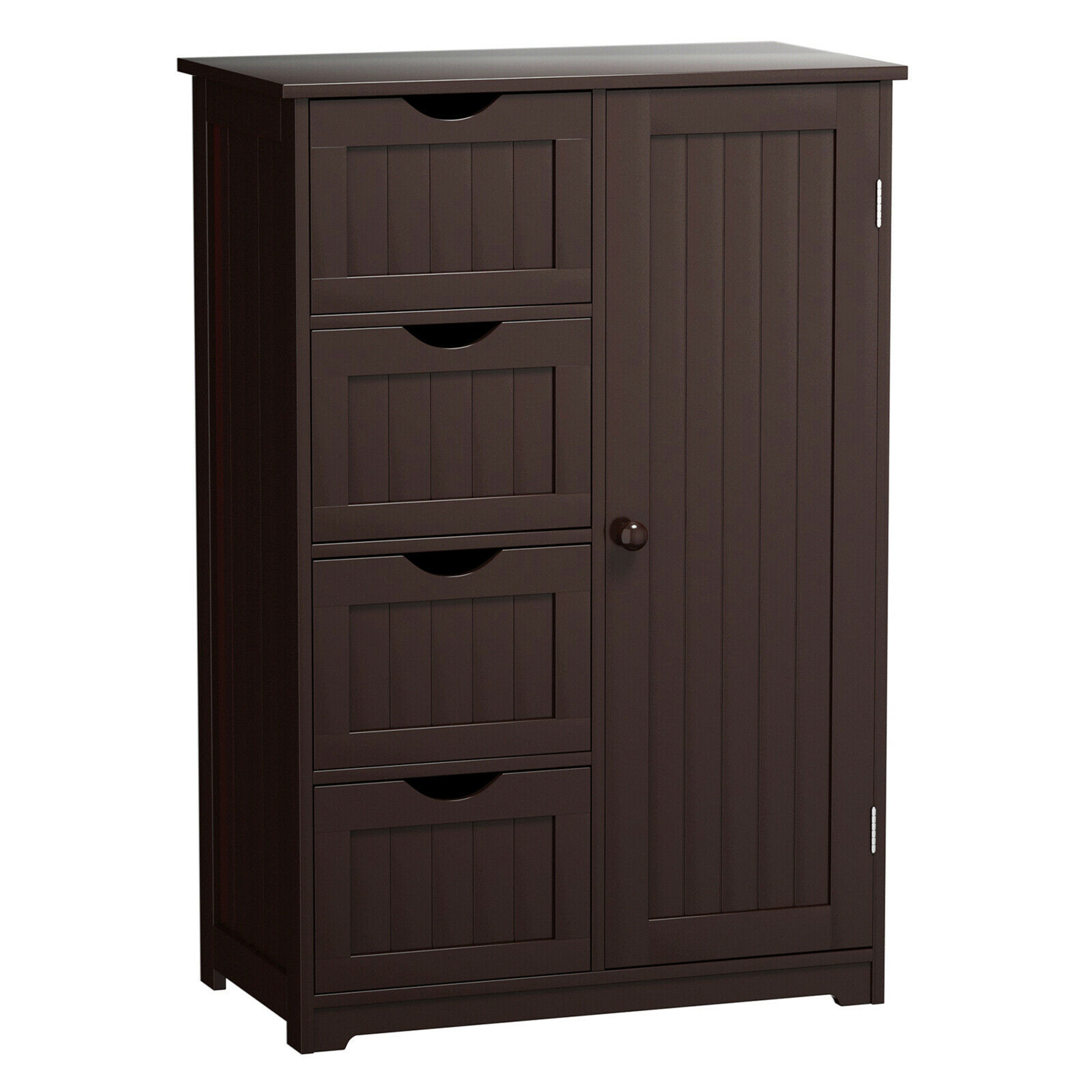 

Bathroom Floor Cabinet Storage Organizer Cupboard W/ 4 Drawers Adjustable Shelf Brown