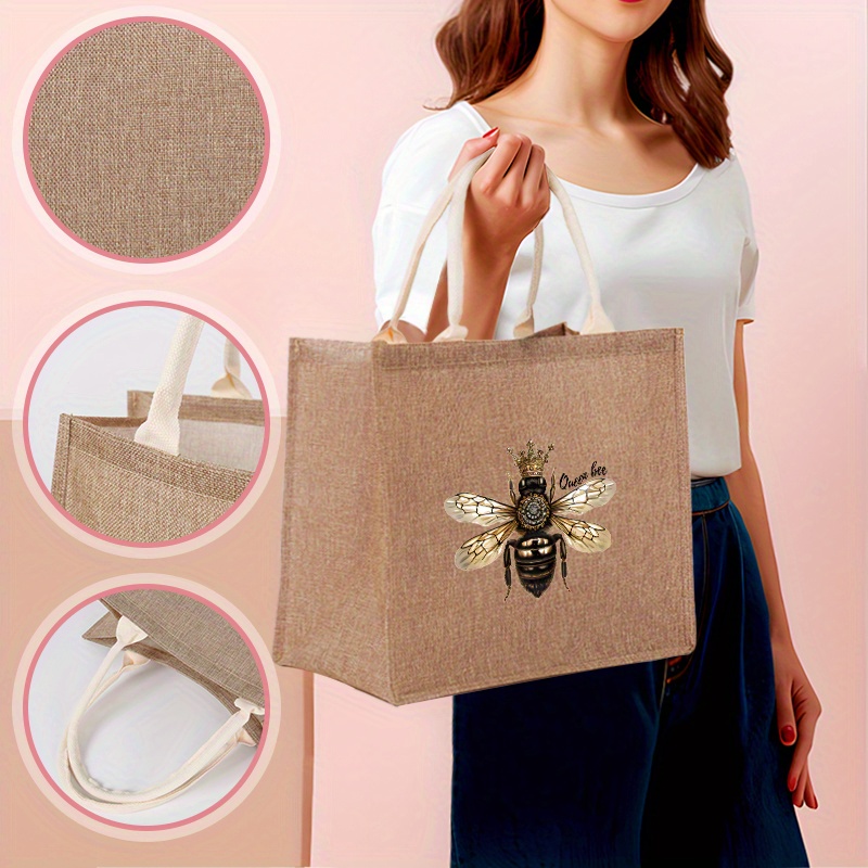 

Queen Bee Pattern Tote Bag, Large Capacity Shopping Bag, Foldable Bag