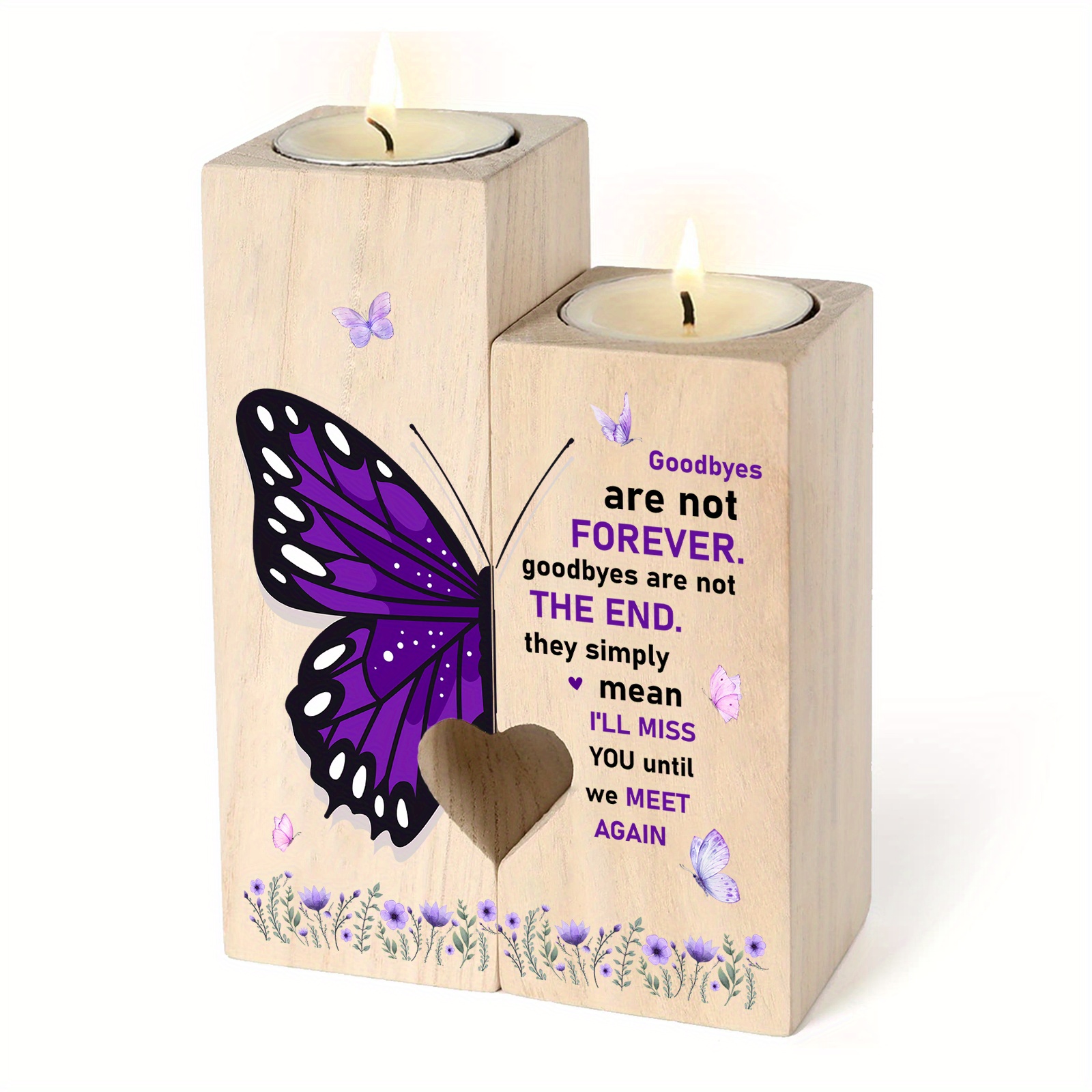 

2pcs/set Heart Shaped Wooden Candle Holder (candles Are Not Included), Goodbyes Are Not Forever, Memorial Gifts For A Loved One, Funeral Memorial Candle Holder, Gift For Memorial Service