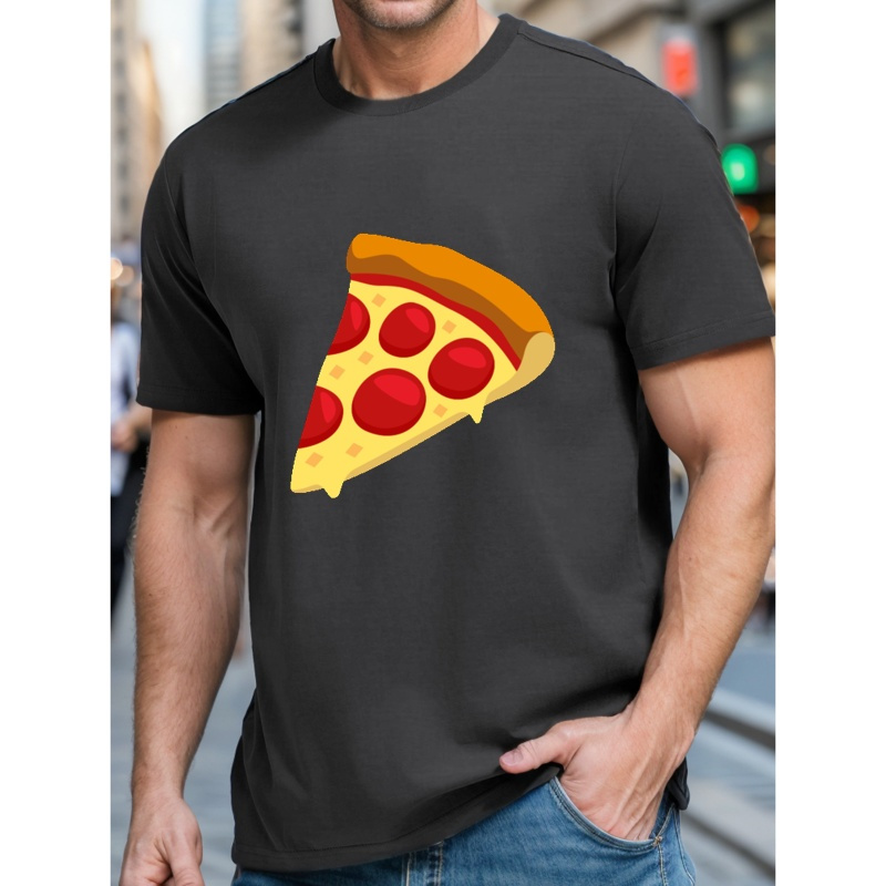 

Pizza Print Men's Short Sleeve T-shirts, Comfy Casual Elastic Crew Neck Tops For Men's Outdoor Activities
