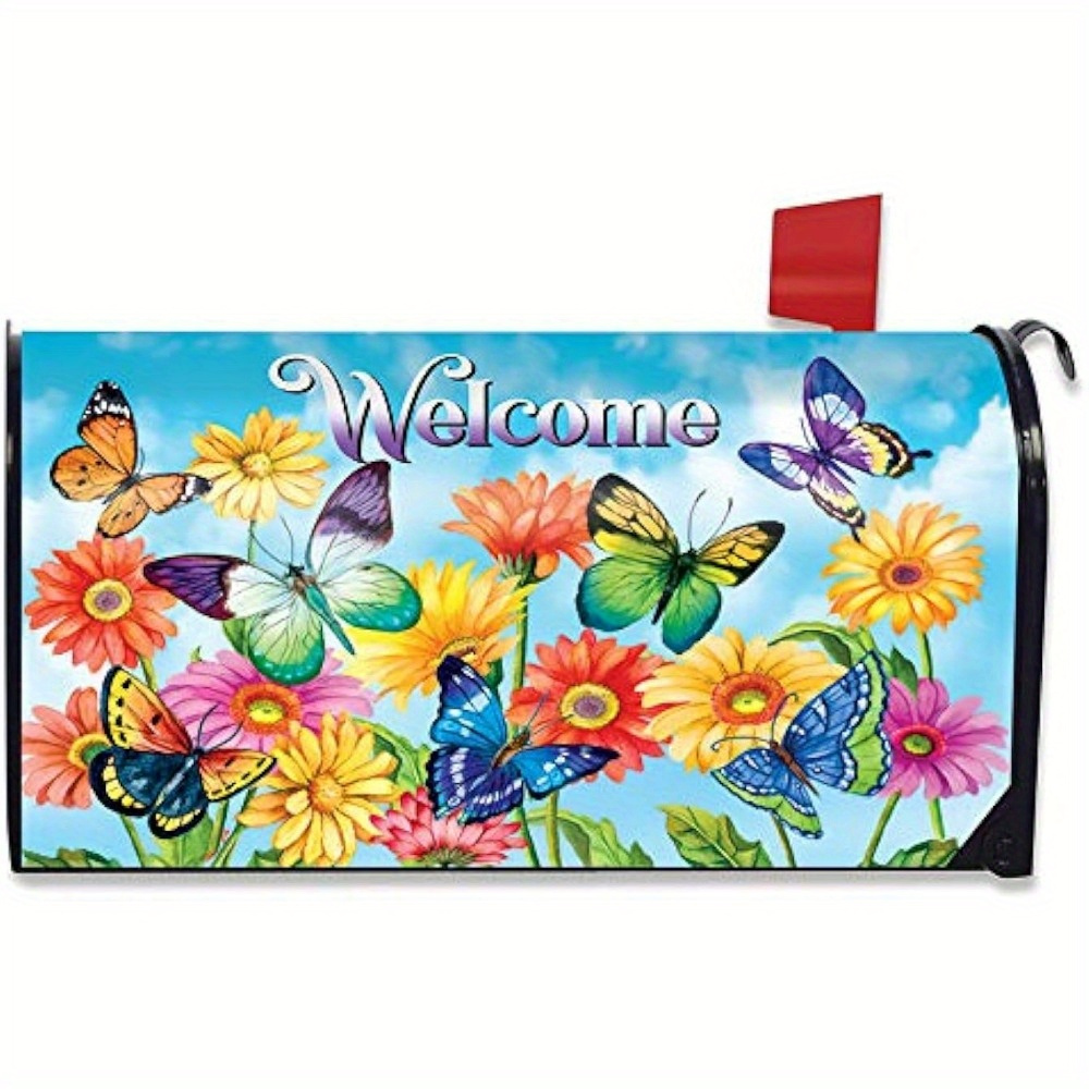 

Summer Floral And Butterfly-themed Magnetic Mailbox Cover – Easy Install Outdoor Decorative Garden Mailbox Wrap With Securing Straps