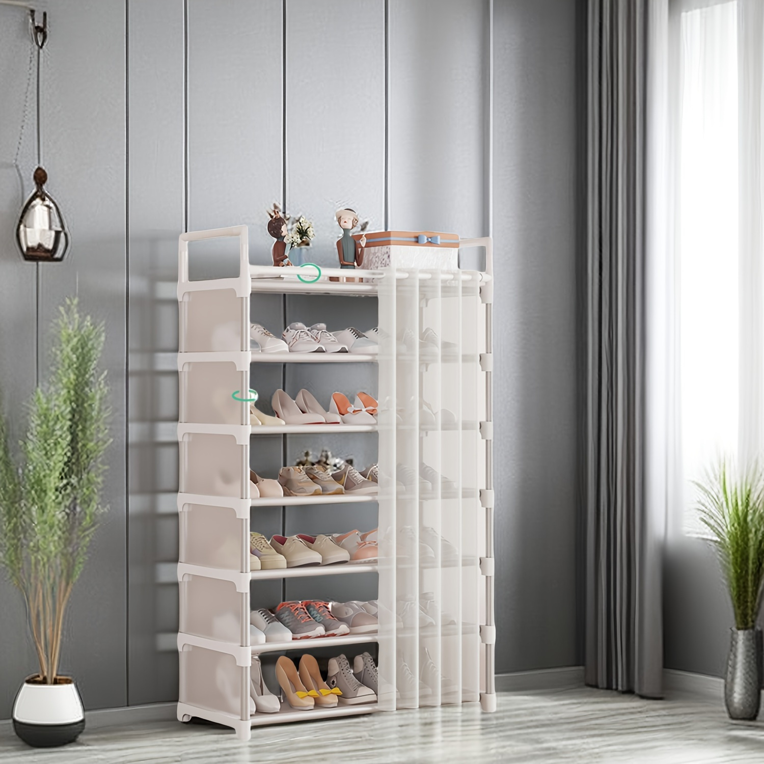 

6-7 Layer Checkered Shelf: 31.5" Extended Simple Assembly Dustproof Shoe Rack - Multifunctional Storage Rack For Home Use