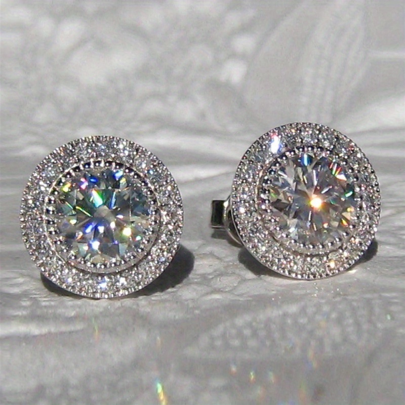 

Elegant Round-cut Cubic Zirconia Stud Earrings, Sparkling Minimalist Statement Jewelry For Bridal & Formal Wear, Luxurious Style