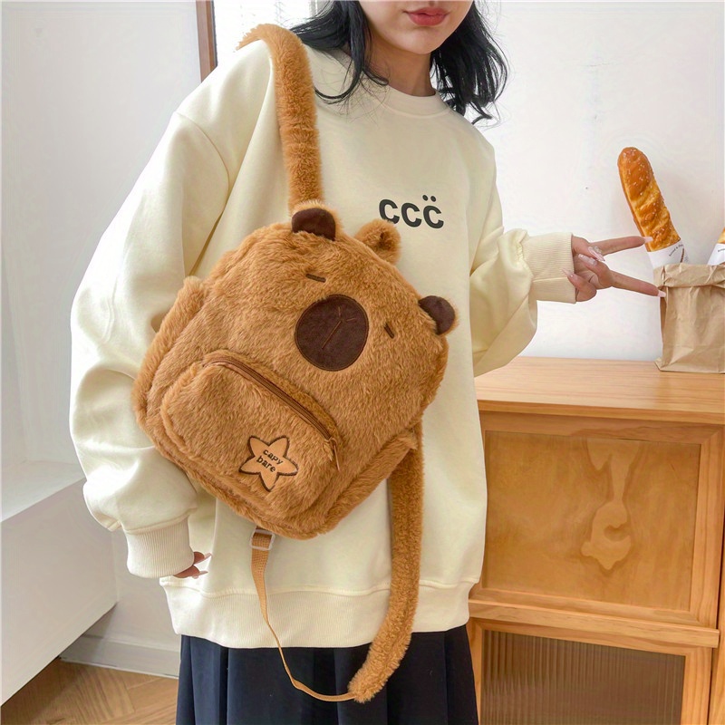 

Cute Capybara Plush Backpack, Soft Small Versatile Rucksack For Women, Kawaii Storage School Backpack