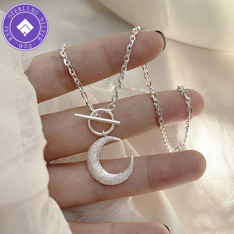 

S925 Sterling Silver Sparkling Sand Crescent Moon Pendant Necklace, Y2k Sexy Style, Delicate Unique Clavicle Chain, Luxury Accessory Gift For Daughter, Granddaughter, Mother Birthday