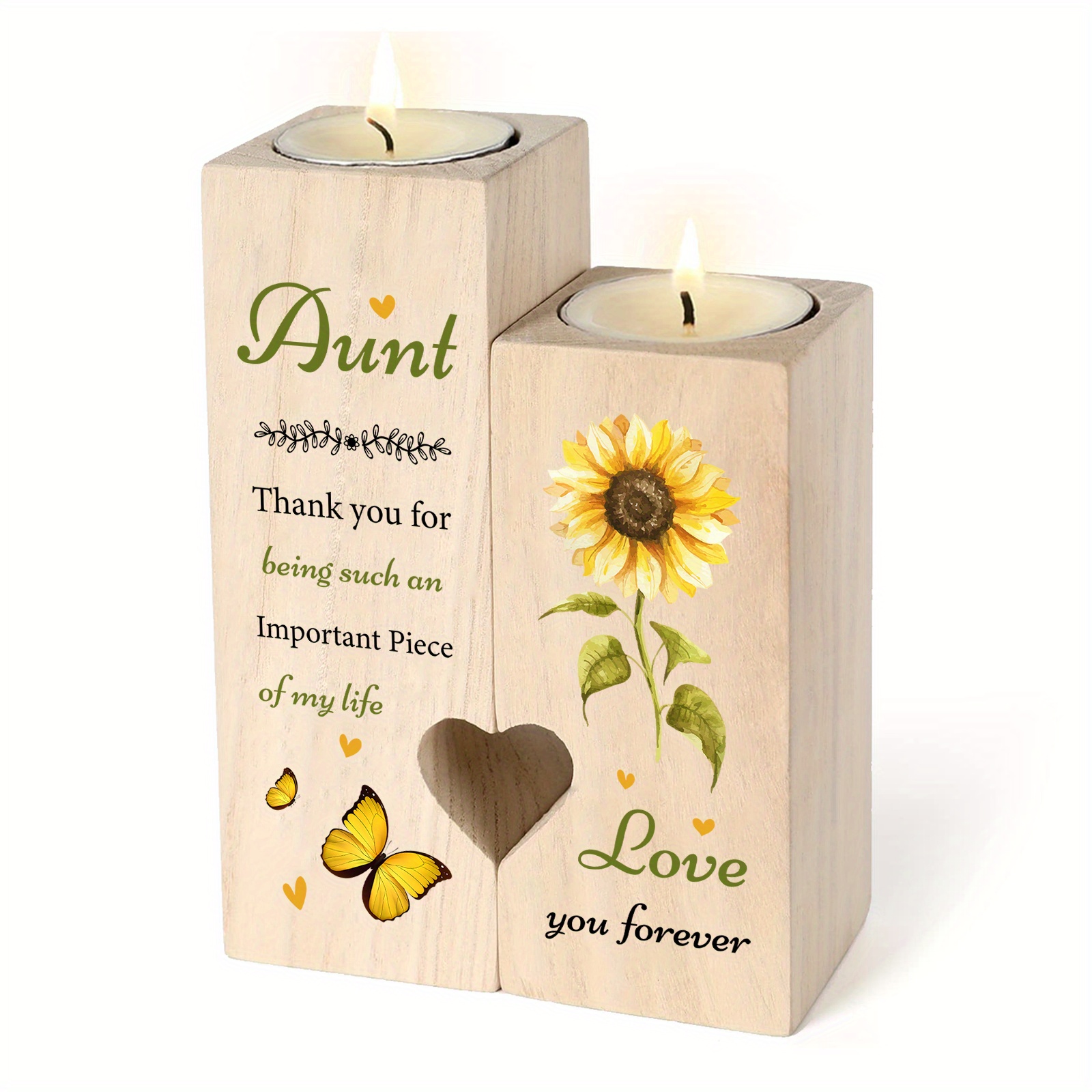 

2pcs/set Heart Wooden Candle Holder For Aunt (candles Are Not Included), Double Sided Printing Candle Holders Gifts, Aunt Gifts From Nieces And Nephews, Best Aunt Ever Gifts, Christmas Birthday Gifts