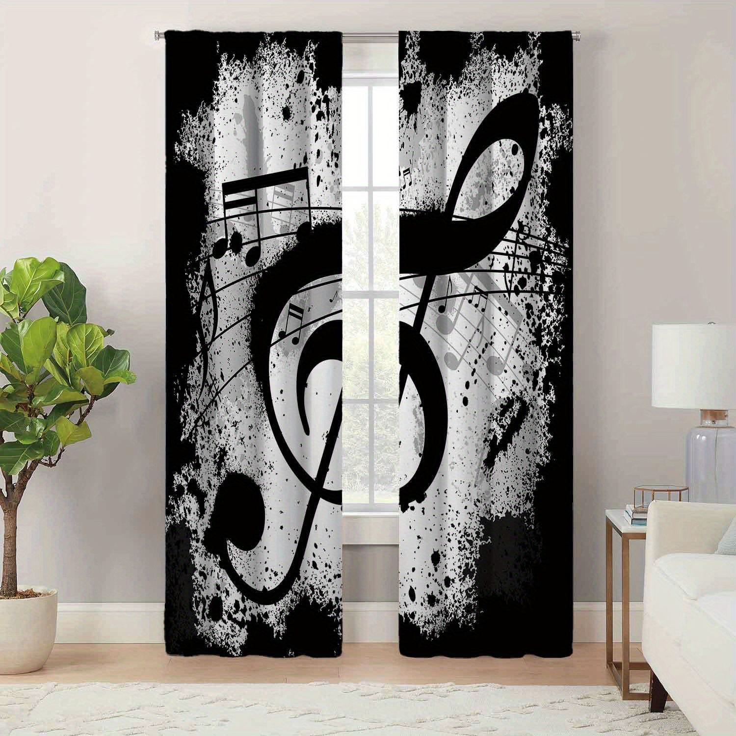 

Boho Chic Music Note Pattern Curtains For Living Room & Bedroom - Easy Care, Durable Polyester With Tieback Design, Perfect Home Decor Elegant Living Room Curtains Window Curtains Sets For Living Room