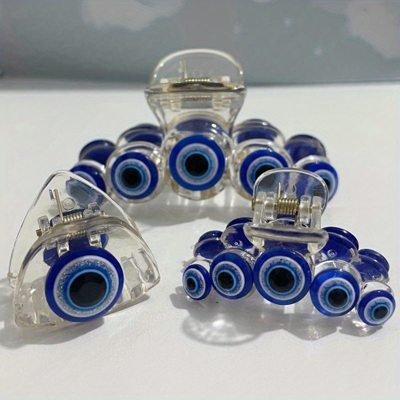 

Vintage Bohemian Evil Eye Hair Claw Clips Set Of 3, Middle Dimensional Plastic Transparent Hair Clamps, Unique Blue Eye Design Hair Accessories For Teens And Adults