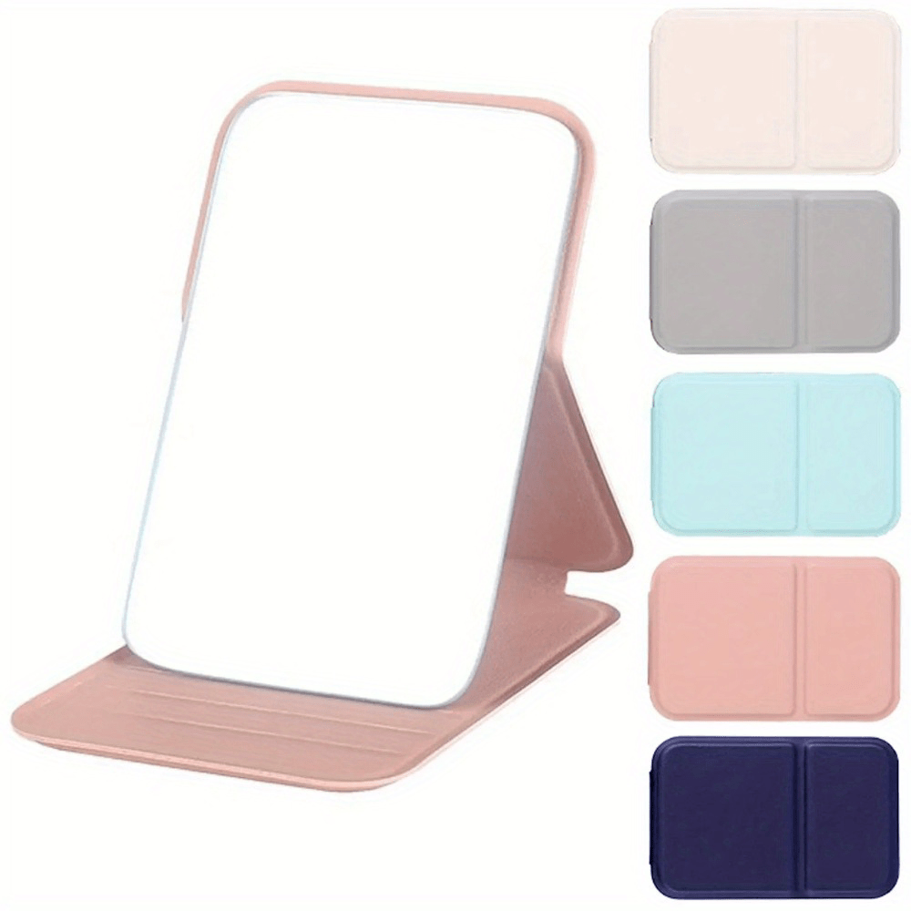 

1pc Desktop Makeup Mirror Solid Color Pu Leather Simple Portable Handheld Makeup Mirror, Foldable Student Compact Cute Pocket Mirror