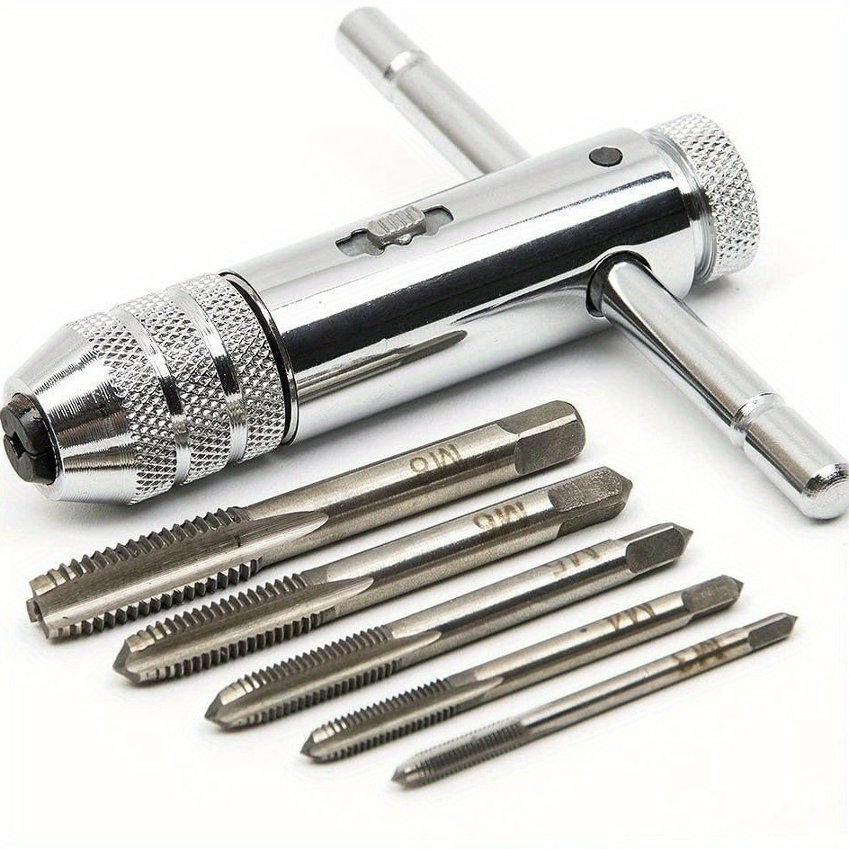 

1/set, Adjustable -handle Ratchet Tap Holder Wrench With 5pcs M3-m8 3mm-8mm Machine Screw Thread Metric -shaped T