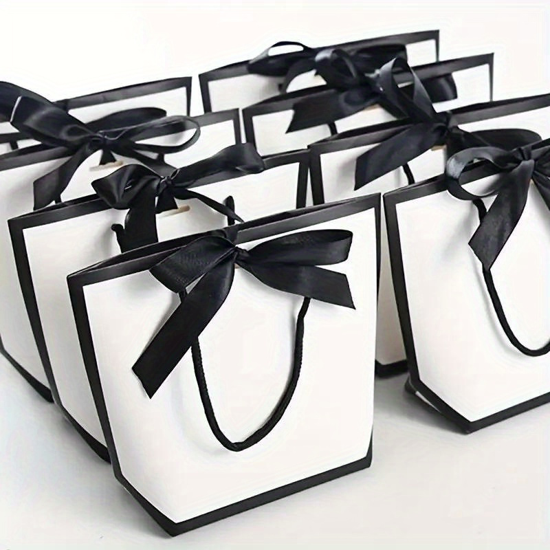 

5 Pcs Ribbon Bow White Paper Tote Gift Bags With Handles - Perfect For Shopping, Parties, Weddings, Birthdays, And Retail Use