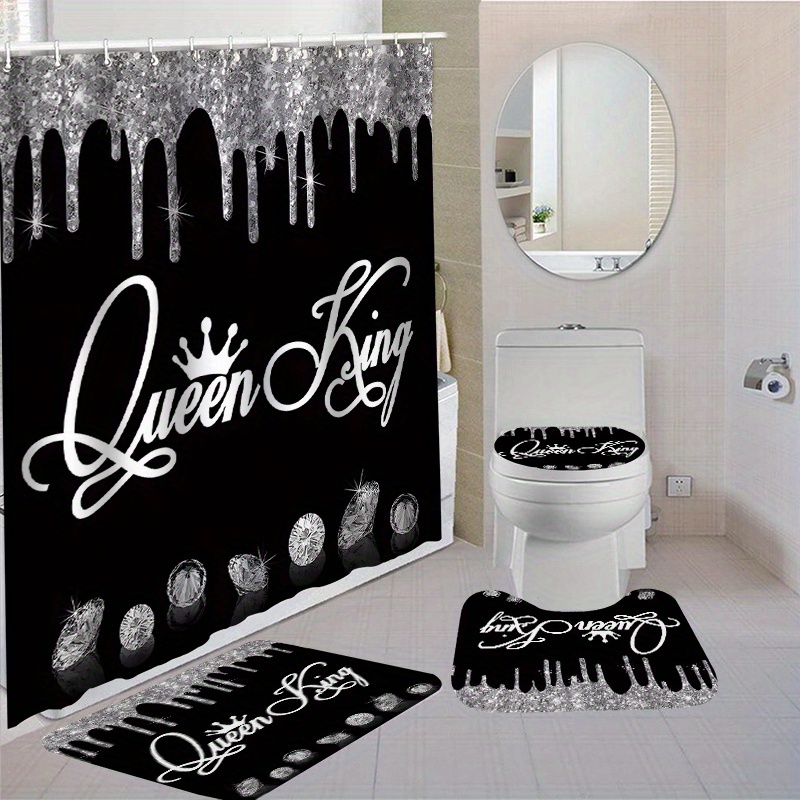 

queen King" Bathroom Shower Curtain Set With 12 Hooks: Includes Toilet Seat Cover, Bath Mats, And Rugs - Waterproof, Non-slip, And Washable