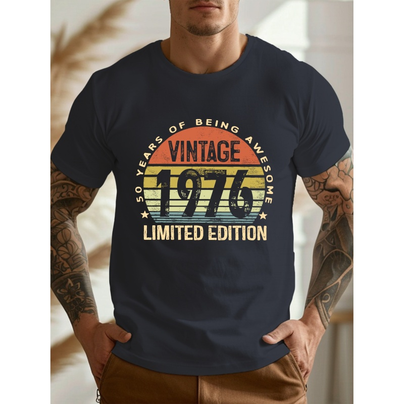 

Vintage 1976 Limited Edition Creative Print Men's Short Sleeve T-shirt, Casual Round Neck Top, Versatile And Comfortable Tee, Spring& Summer Collection
