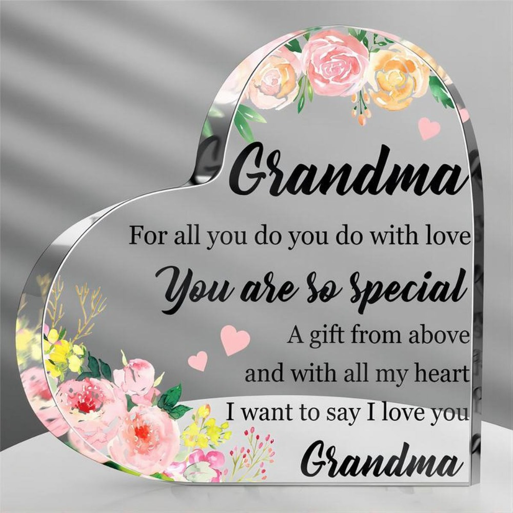 

Acrylic Grandma Birthday Gift Floral Themed Heart Shape Birthday Christmas Gifts For Grandma Inspirational Thoughtful Grandma Gifts From Granddaughter For Home Decorations