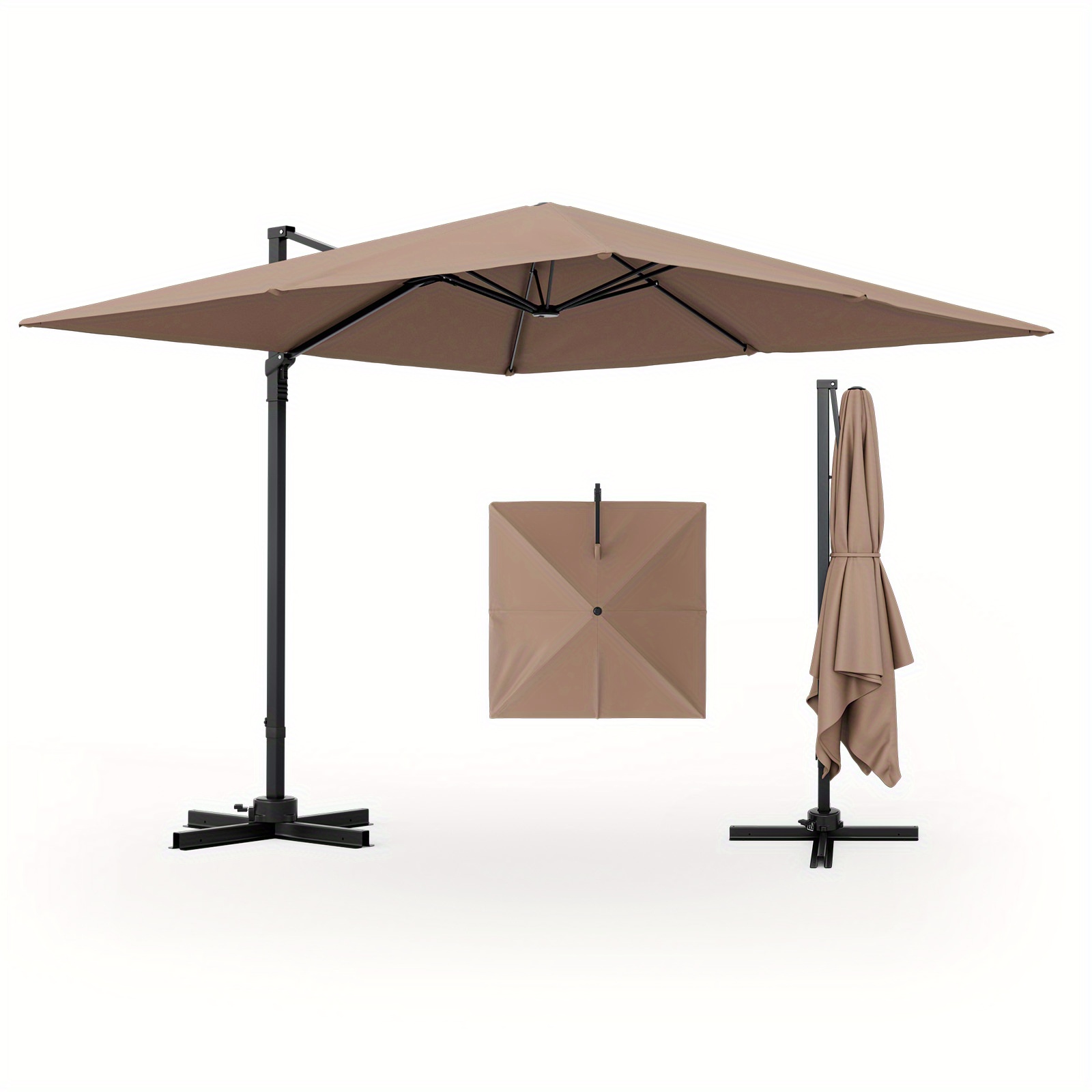 

Safstar Patio 9.5ft Square Cantilever Hanging Umbrella 2-tier 360° Outdoor Coffee