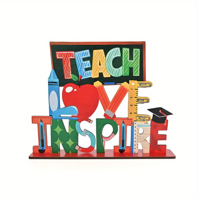 TEMU 1 pièce Cadeau d'Appréciation pour Enseignant en Bois - Noir Inspirant avec Crayon et Pomme, Décoration Artisanale pour Classe, Chambre, de