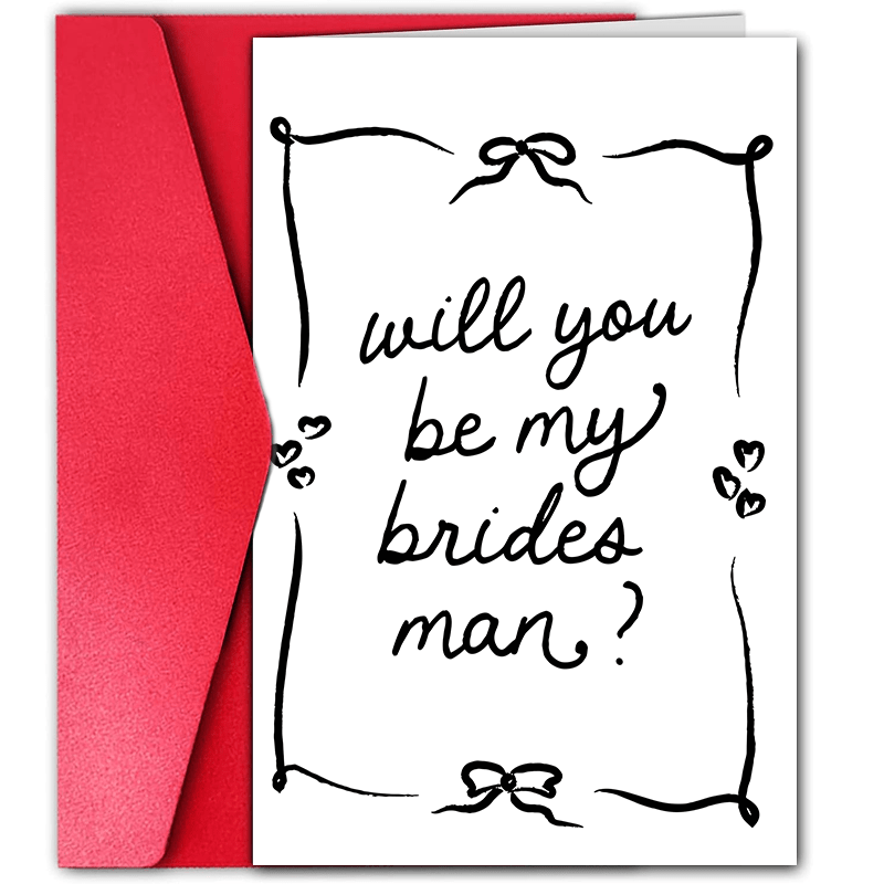 

1pc Hand Drawn Cartoon Greeting Card - Will You Be My Bridesmaid Proposal, Birthday Occasion, Paper Material, Universal Recipient, Bow & Heart Design