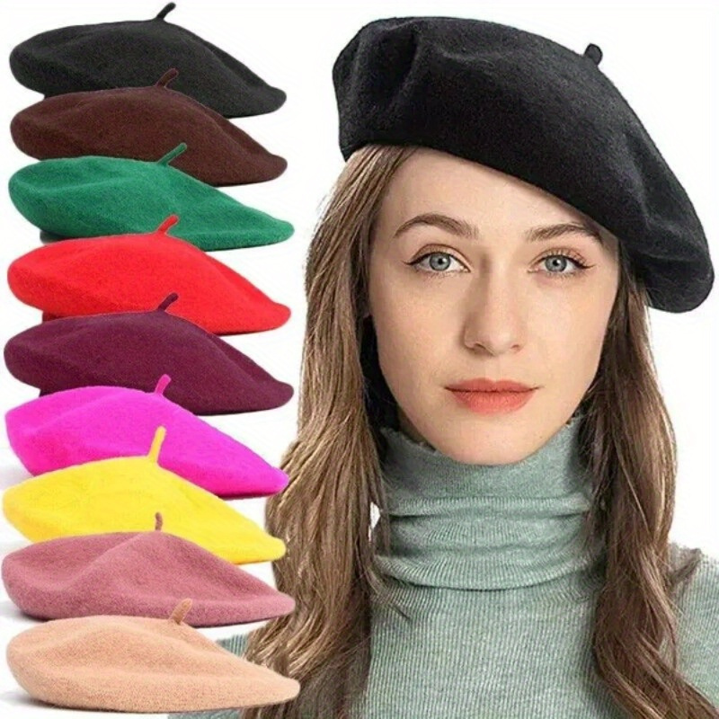 

Classic Wool Blend Beret, Assorted Colors, 1 Size - French Style Vintage Headwear, Breathable Artist Hat, Warm Accessory For Winter