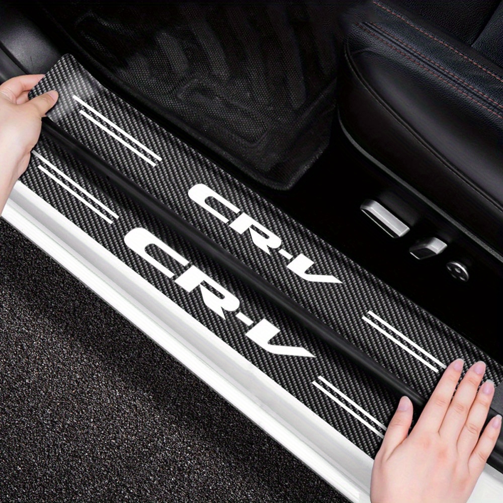 

4pcs Pu Leather Door Sill Protector Guard Stickers For Honda Crv, Anti-scratch Carbon Fiber Pattern Door Entry Guards With Adhesive For Cr-v Accessories