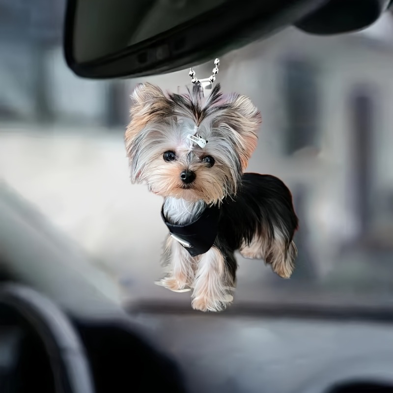 

Ornement suspendu mignon en acrylique pour voiture avec un chien Yorkshire, porte-clés et pendentif pour sac - Cadeau idéal pour les fêtes - 1 pièce