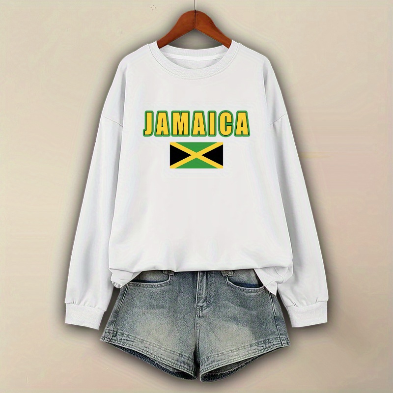 

Jamaica Print Pullover Sweatshirt, Casual Long Sleeve Crew Neck Sweatshirt For Fall & Winter, Women's Clothing