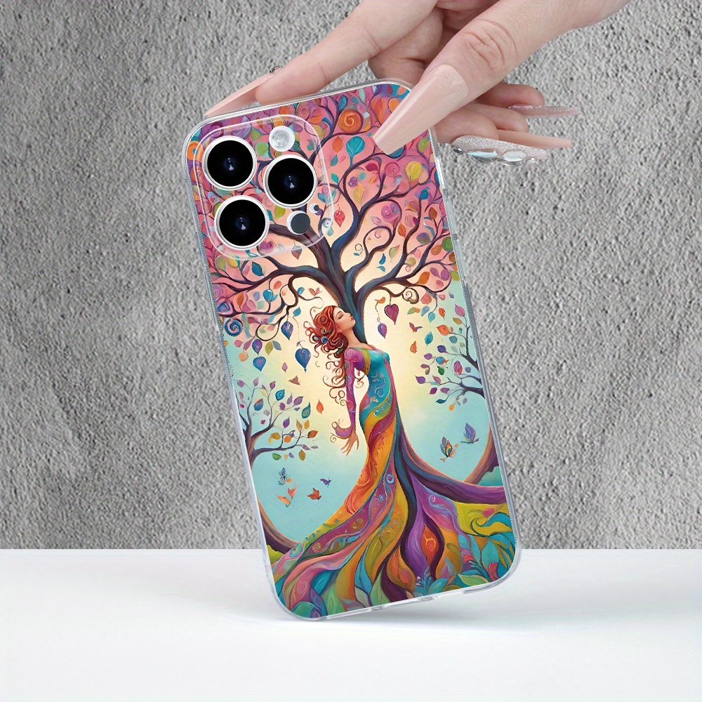 

Artistic Tree Design Tpu Case For 15/14/13/12/11/xs/xr/x/7/8 Plus/pro Max/mini - Fashionable, Trendy Transparent Phone Cover For Men And Women