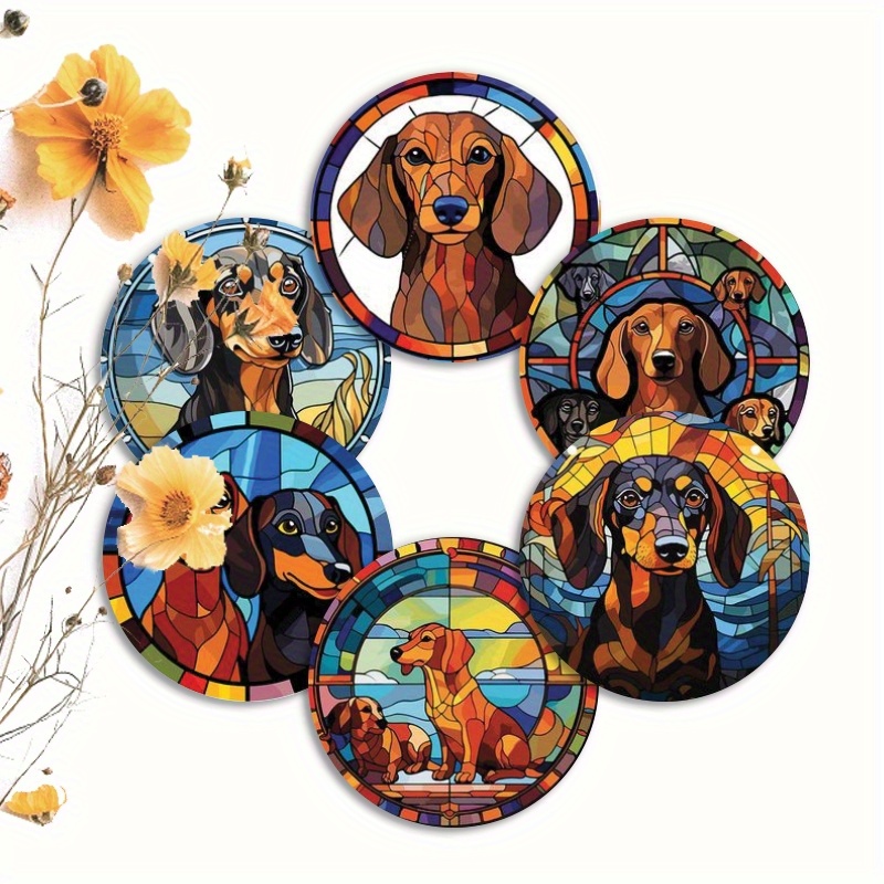 

Dachshund Art Coasters Set Of 6 - Acrylic Drink Mats 4 Inch, Stain-resistant Decorative Table Coasters For Living Room, Bedroom, Kitchen - Perfect Gift For Dog Lovers, Applicable For Ages 14+