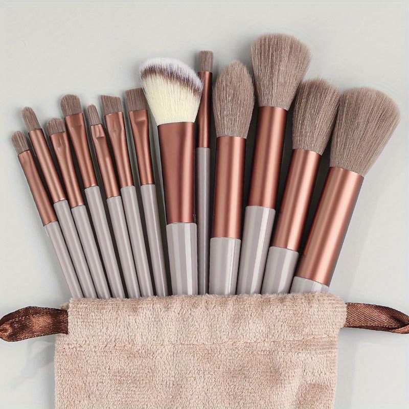 TEMU 13pcs Makeup Brush Set Soft Fluffy Professional Cosmetic Foundation Powder Eyeshadow Kabuki Blending Make Up Brush Beauty Tool With Bag Makeup Sponge For Makeup Beginner