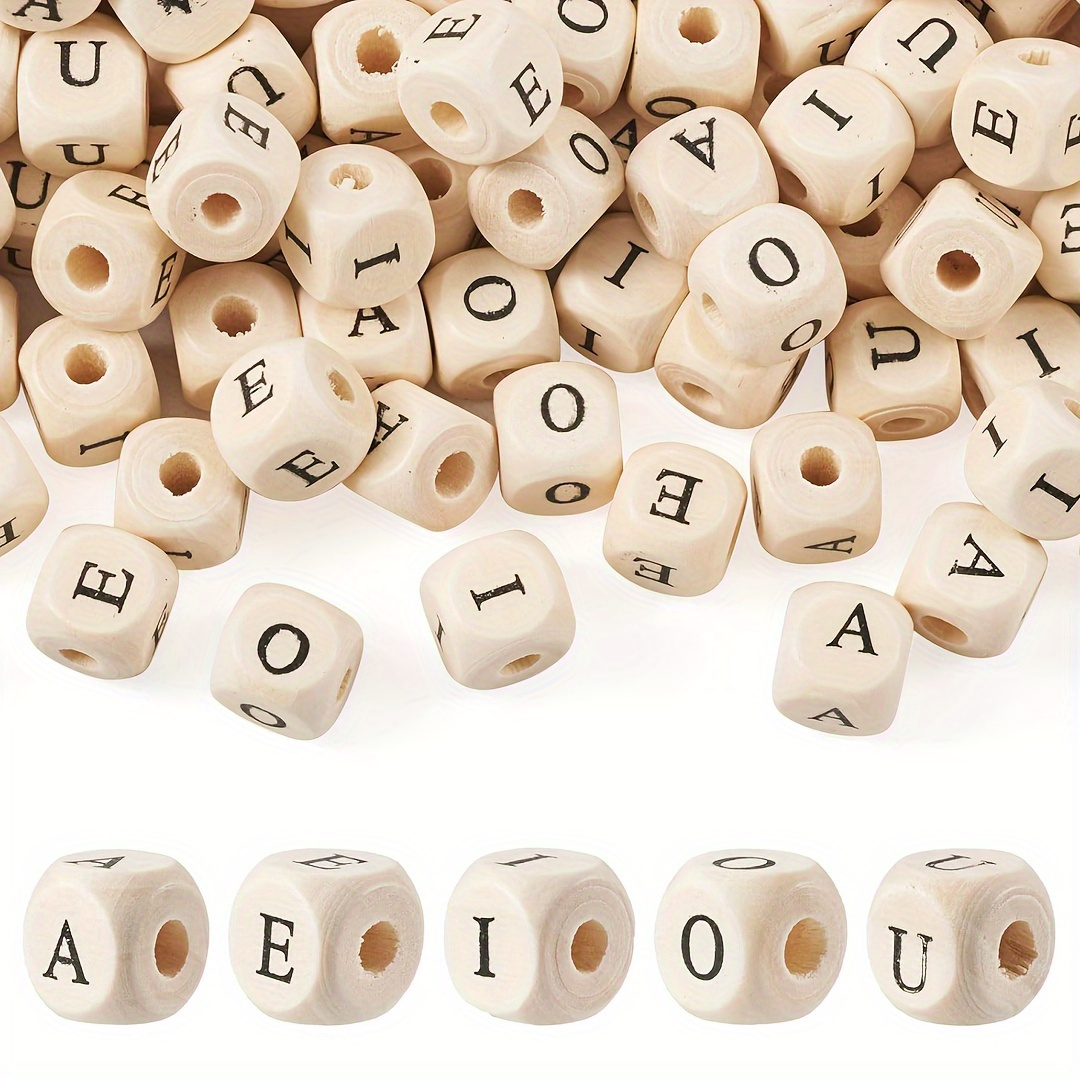 

200pcs Wooden Alphabet Beads 10mm Square Letter Blocks For Diy Jewelry Making, Bracelets, Necklaces, Keychains, Crafts - Large Hole Spacer Beads, Wood Beading Supplies Without Power