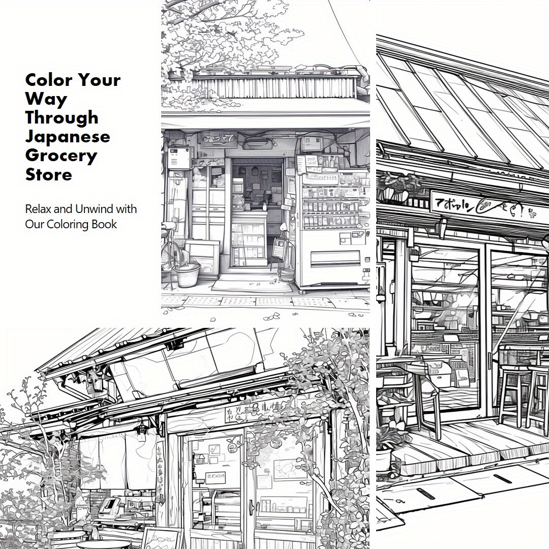 

30-page Adult Coloring Book With Japanese Grocery Store Theme For Relaxation And Mindfulness, Ideal Gift For Holidays And Special Occasions