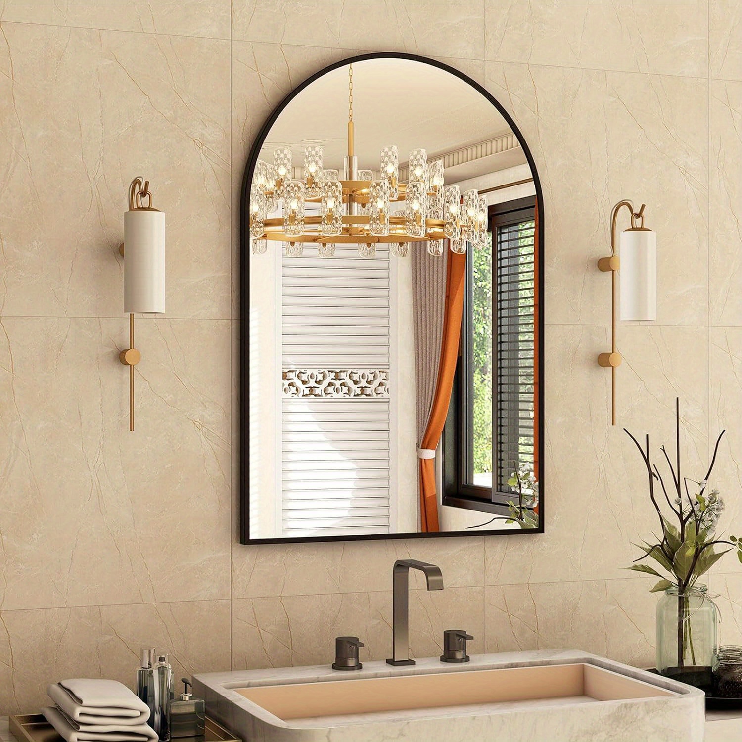 

16" X 24" Arched Bathroom Mirror - Wall Mirror For Bathroom, Metal Frame Vanity Mirror, Dresser Mirror, Arch Decorative Mirrors For Living Room, Bedroom, Entryway