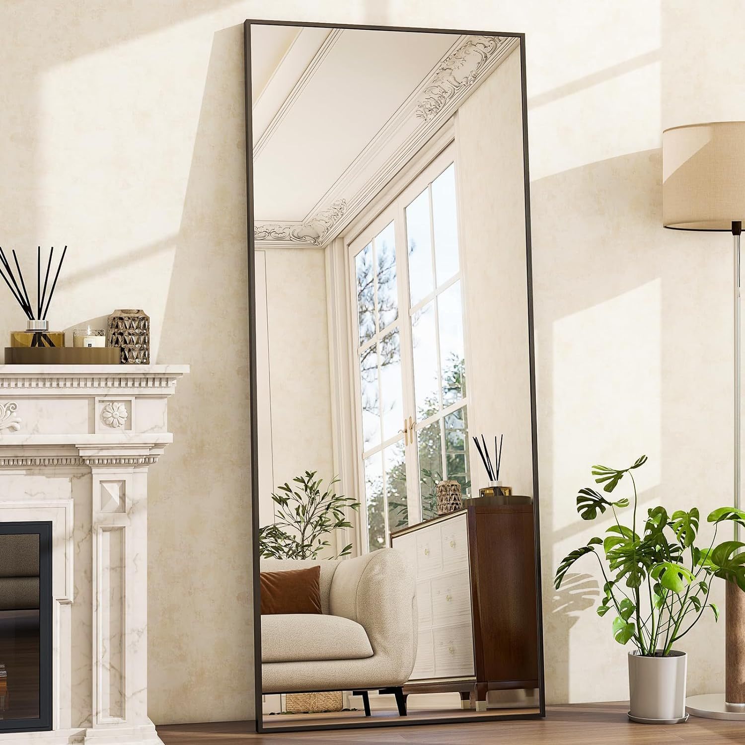 

Floor Mirror Full Length Mirror 26" X 71" Rectangle, Aluminum Frame Free-standing Wall & Large Mirror For Living Room Bedroom