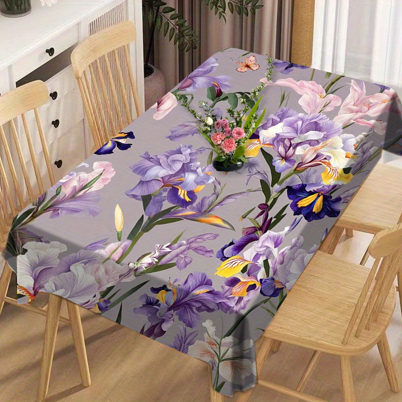 

Square Floral Tablecloth - Waterproof And Oil-resistant Polyester Table Cover With Colorful Iris Print - Woven Machine Made For Dining, Patio, Picnic, Home Kitchen, And Living Room Decor - 1pc