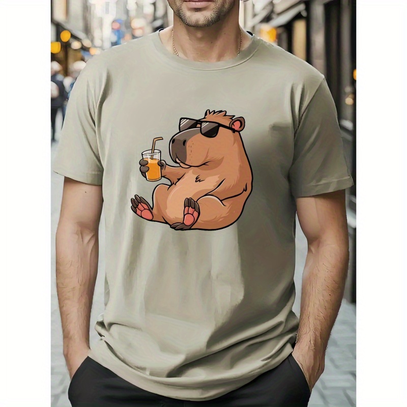 

Chilling Capybara Print T-shirt, Stylish & Breathable Street , Simple Comfy Top, Casual Crew Neck Short Sleeve T-shirt For Summer