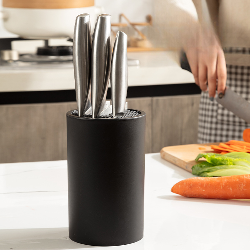 

Premium Black Knife Block - Multi-functional Plastic Kitchen Organizer For Knives And Utensils