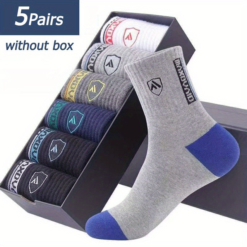 TEMU 5pcs Men's Mid-calf Socks Athletic Compression Socks Sports Workout Socks Elastic Socks For Outdoor Cycling Basketball Football