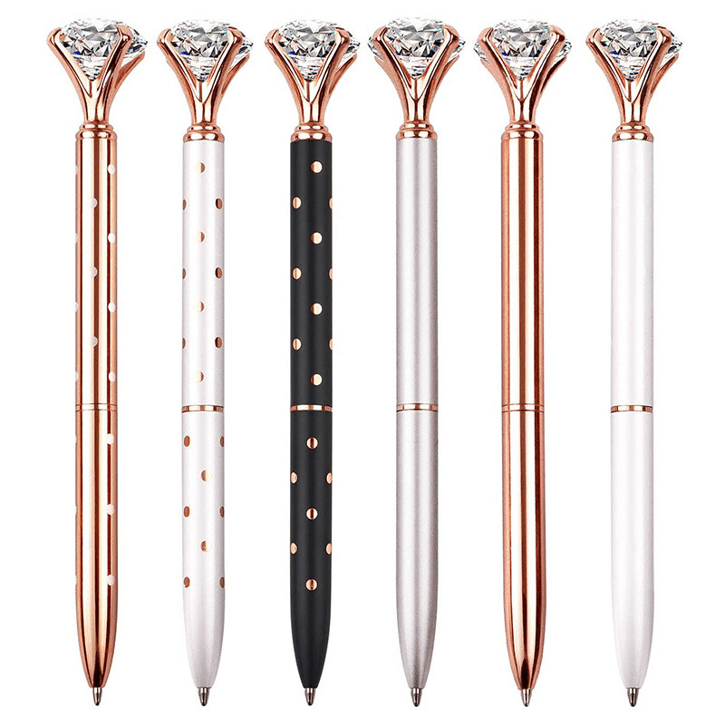 

6-pack Sparkling Diamondoid Ballpoint Pens - Retractable Crystal Metal Pens For Weddings, Office, School & Home Use With Black Ink Beadable Pens Beaded Pen Supplies