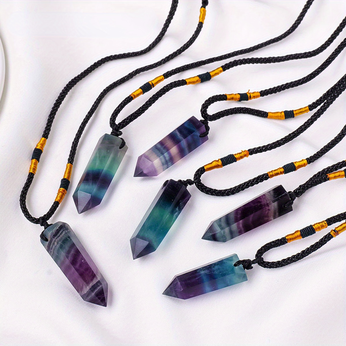 

1 Piece Natural Rainbow Fluorite Crystal Single Pointed Pillar Pendant Necklace Jewelry Men Gifts