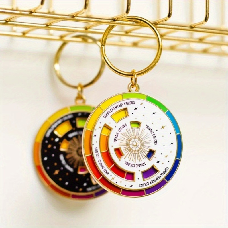 

Color Wheel Artist Palette Keychain, Enamel Round Alloy Key Ring With Star Details, Creative Rainbow Design Keychain For Backpacks, Hats, Pin Boards - Decorative Birthday Gift, Single Piece