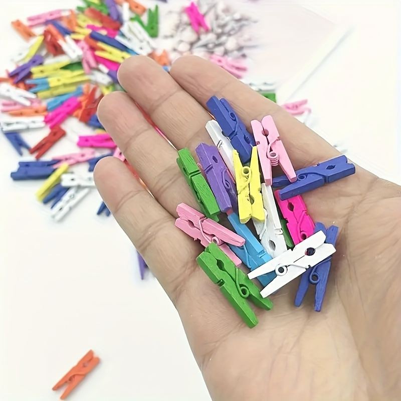 

100-piece Mini Wooden Clothespins In Assorted Colors, 0.98" - Perfect For Photos, Crafts & Decorations