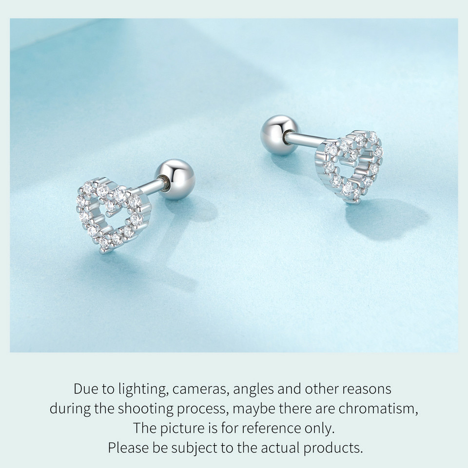 elegant heart-shaped stud earrings for women, 925 sterling silver with cubic zirconia,   weddings, parties, and gifts, threaded ball, 1.8g, fashion details 3