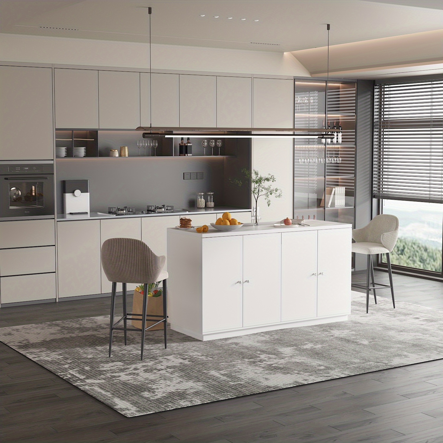 Kitchen Island Storage Marble Grain Prep Table 6 - Temu