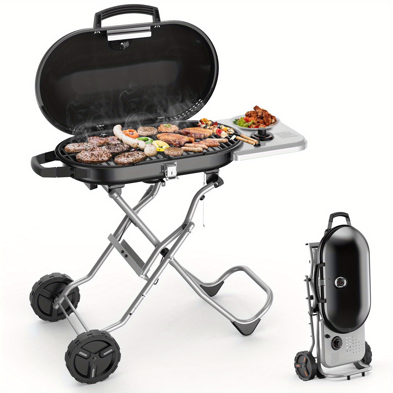 

Portable Propane Gas Grill, 15, 000btus, Bbq Gas Grill With 348 Sq Inch Large Cooking Areas, Sturdy Quick-fold Legs, Portable & Foldable Gas Grill For Outdoor Camping/tailgating/picnic