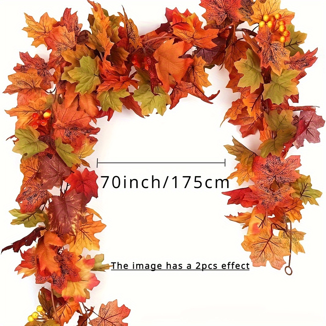 TEMU Thanksgiving Artificial Maple Leaf Garland - 1pc 70-inch Vine With Autumn Foliage And Berries - Plastic Fall Leaves Hanging Decor For Outdoor, Indoor Holiday Celebrations