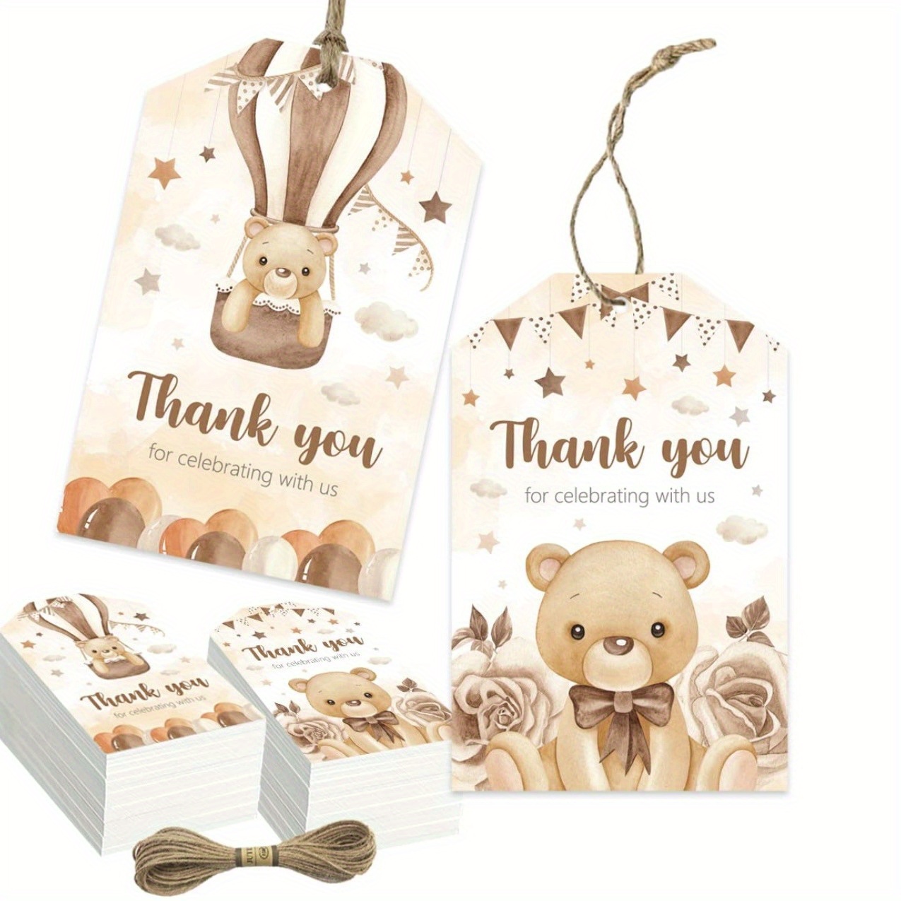 

50pcs Thank You Gift Tags With String - English Language Card Stock For Wedding, Birthday, Bride, Party Favors