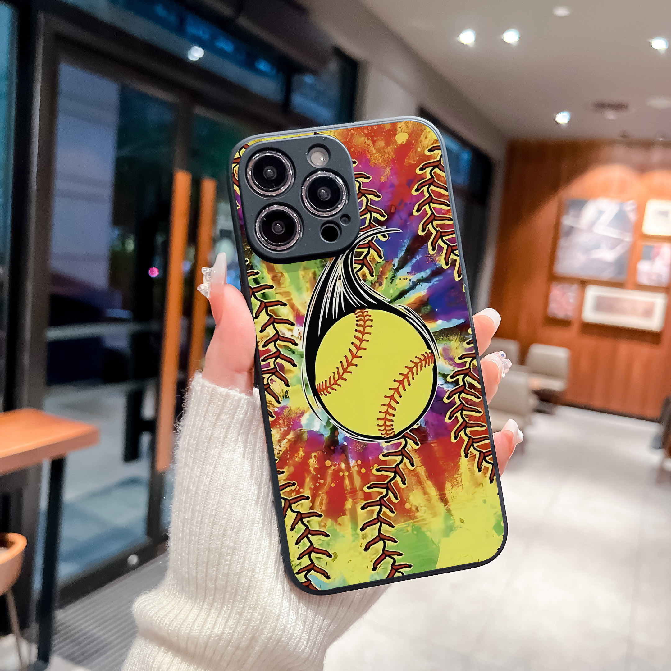 

Tpu Baseball Design Case & Cover Bundle For - Scratch-resistant, Shock-absorbing Protective Phone Case With Vibrant Tie-dye Pattern